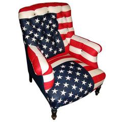 Napoleon III Bergere Armchair Upholstered in Vintage American Flags 2
