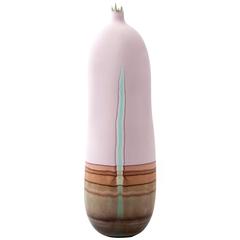 Unique Handmade 21st Century Lavender and Rust Dip-Dyed Tall Oblong Vase