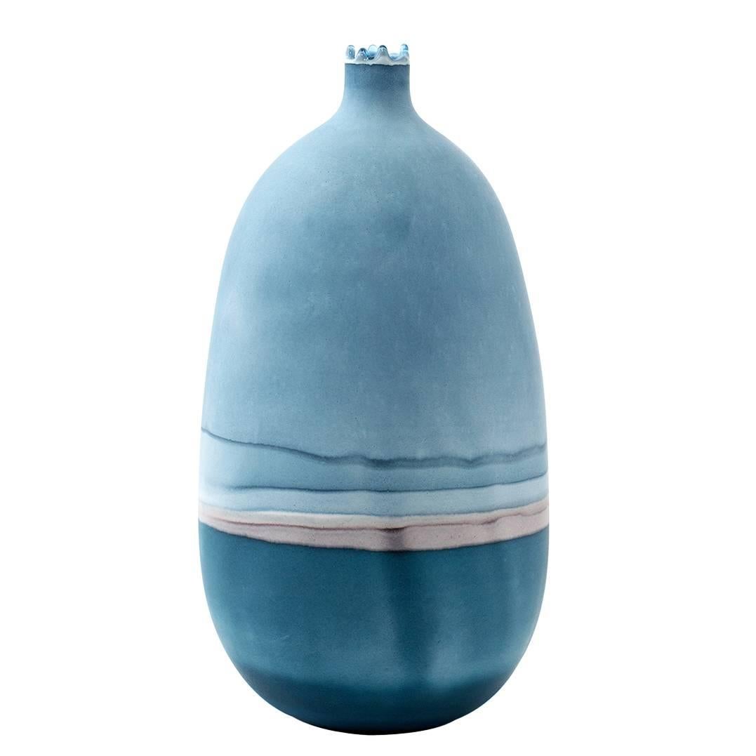 Unique Handmade 21st Century Blue and Indigo Dip-Dyed Oblong Vase