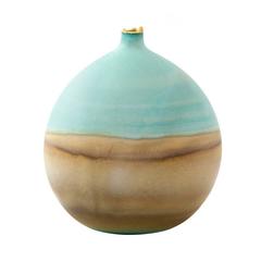 Unique Handmade 21st Century Teal and Ochre Dip-Dyed Bud Vase
