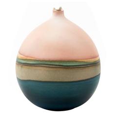 Unique Handmade 21st Century Peach and Indigo Dip-Dyed Bud Vase