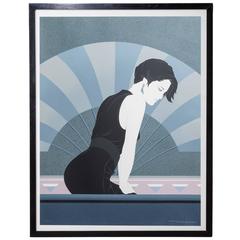 Framed Art Deco Style Limited Edition Print of a Woman, 1980s