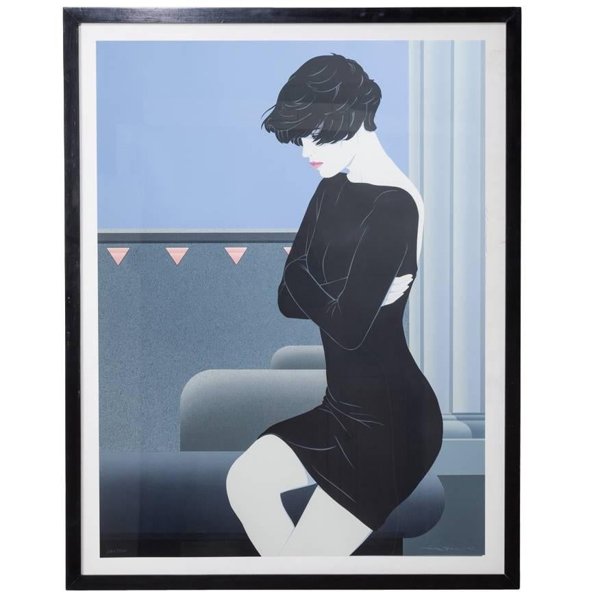 Framed Art Deco Style Limited Edition Print of a Woman, 1980s For Sale