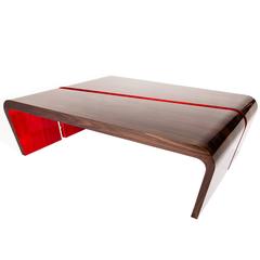 Lacquered Coffee Table in Red and High Gloss Fumed Oak