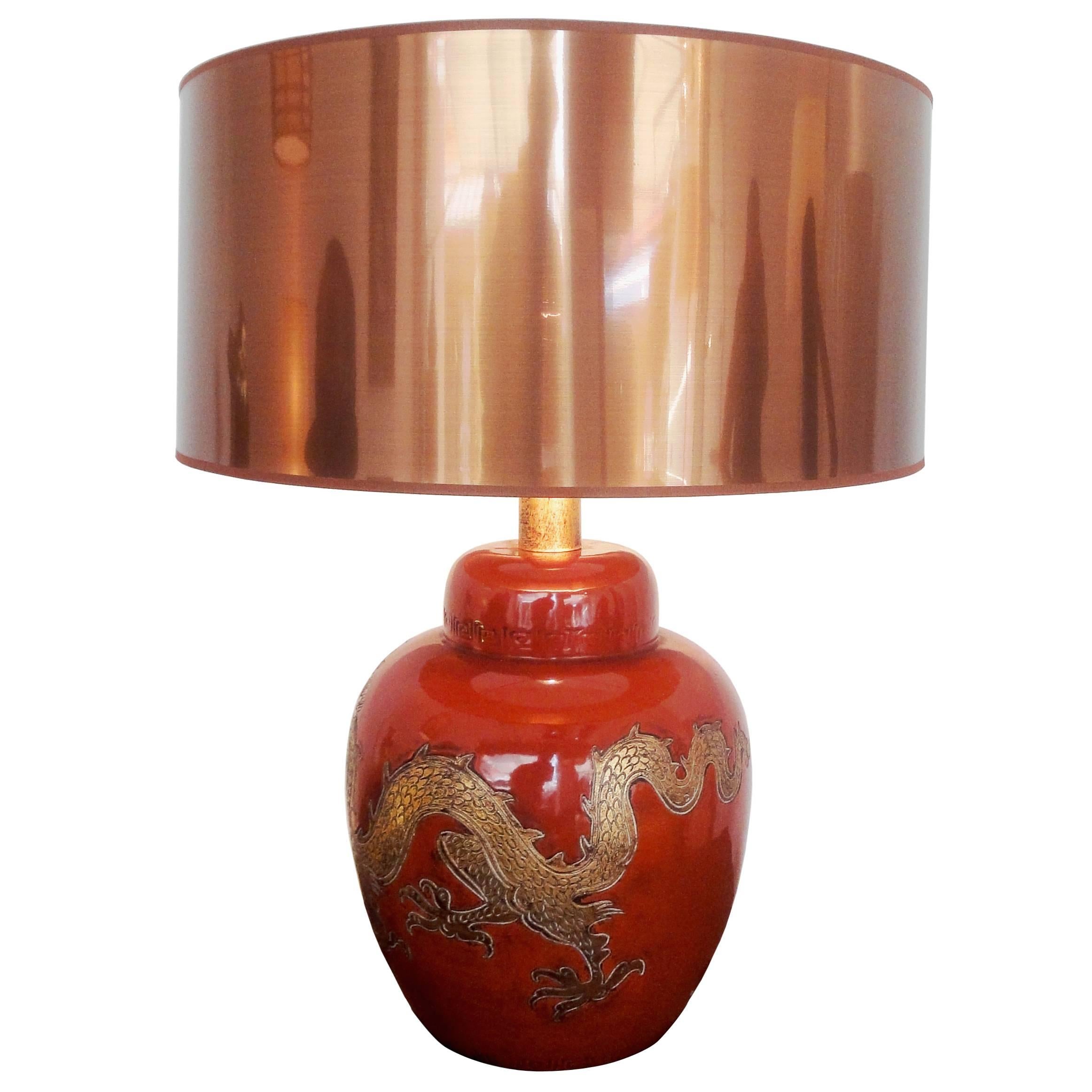 Red Chinese Style Table Lamp For Sale