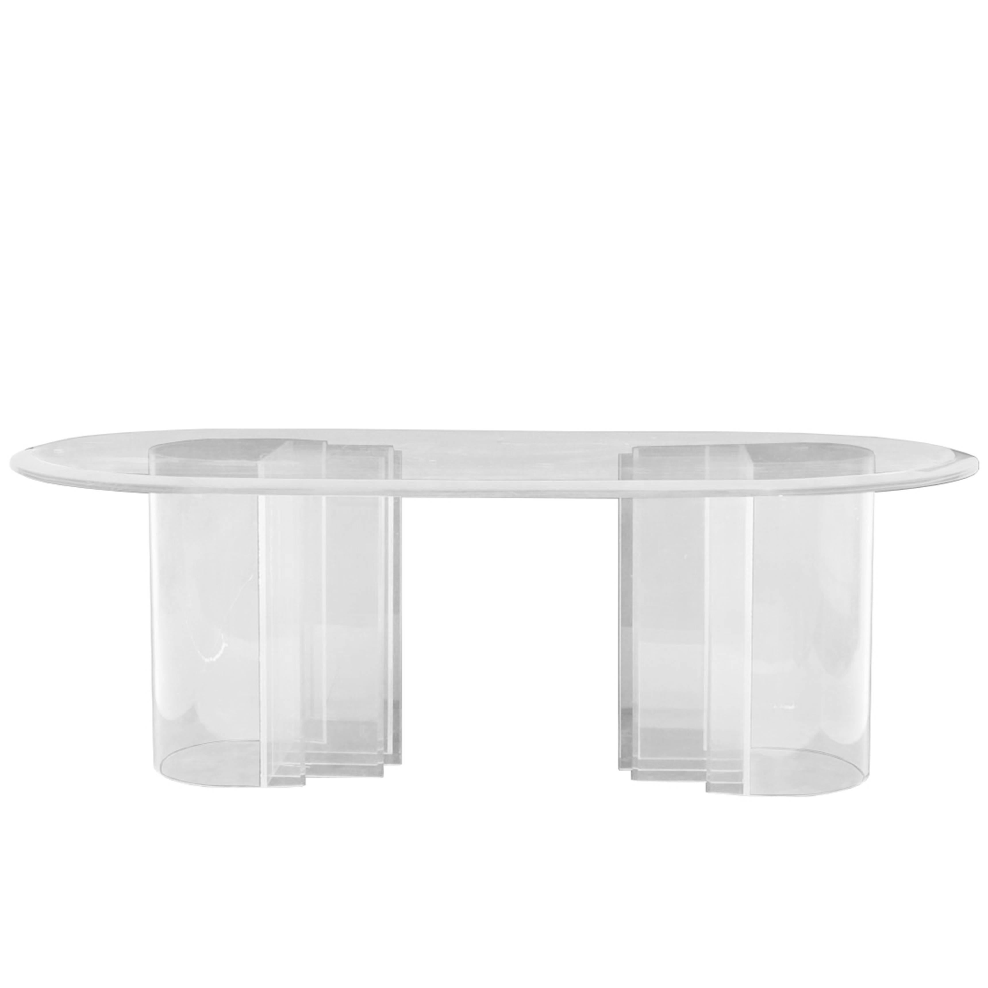 Double Pedestal Lucite Dining Table by Charles Hollis Jones, "Blade" Line