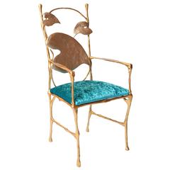 Contemporary Sculpted Elephant Dining Chair in Gold and Velvet Seat Cushion