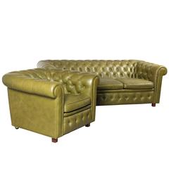 Vintage Leather Chesterfield Style Sofa and Armchair by Arne Norell