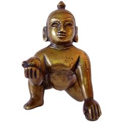 Antique Bronze Figure of Baby Krishna Holding a Butter Ball