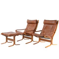 Mid-Century Ingmar Relling Siesta Lounge Set in Brown Leather