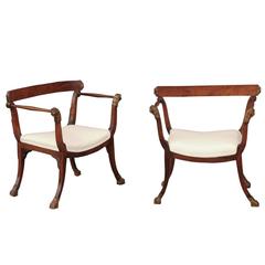 Pair of 18th Century Italian Upholstered Seat Walnut Chairs With Lion Details