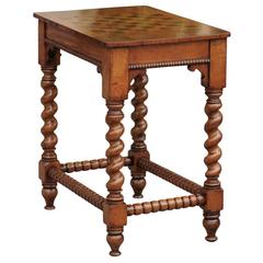 English 19th Century Barley Twist Side Table With Checker Board Top