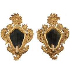 Pair of 18th Century Giltwood Rocaille Mirrors, Italian