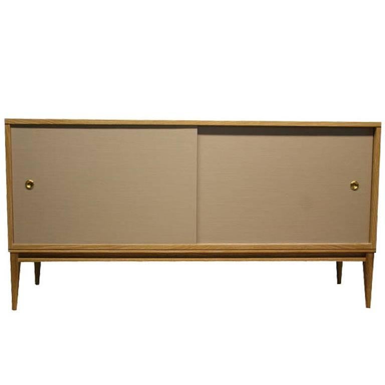 Bishop Lacquered Linen Door Console For Sale