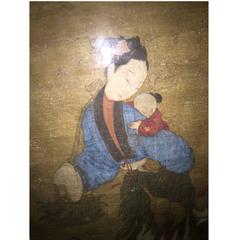 Lovely Chinese Painting Immortal "Spirit Brings a Male Child to the House" Ming 2