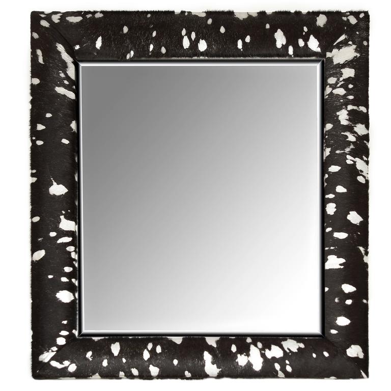 Contemporary Black And Silver Metallic Hair On Hide Framed Beveled Contemporary Black And Silver Metallic Hair On Hide Framed Beveled Mirror For