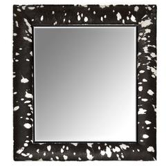 Contemporary Black and Silver Metallic Hair-on Hide Framed Beveled Mirror 3