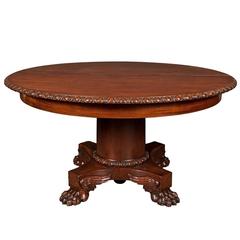 Antique American 19th Century Neoclassical Empire Mahogany Expanding Round Dining Table