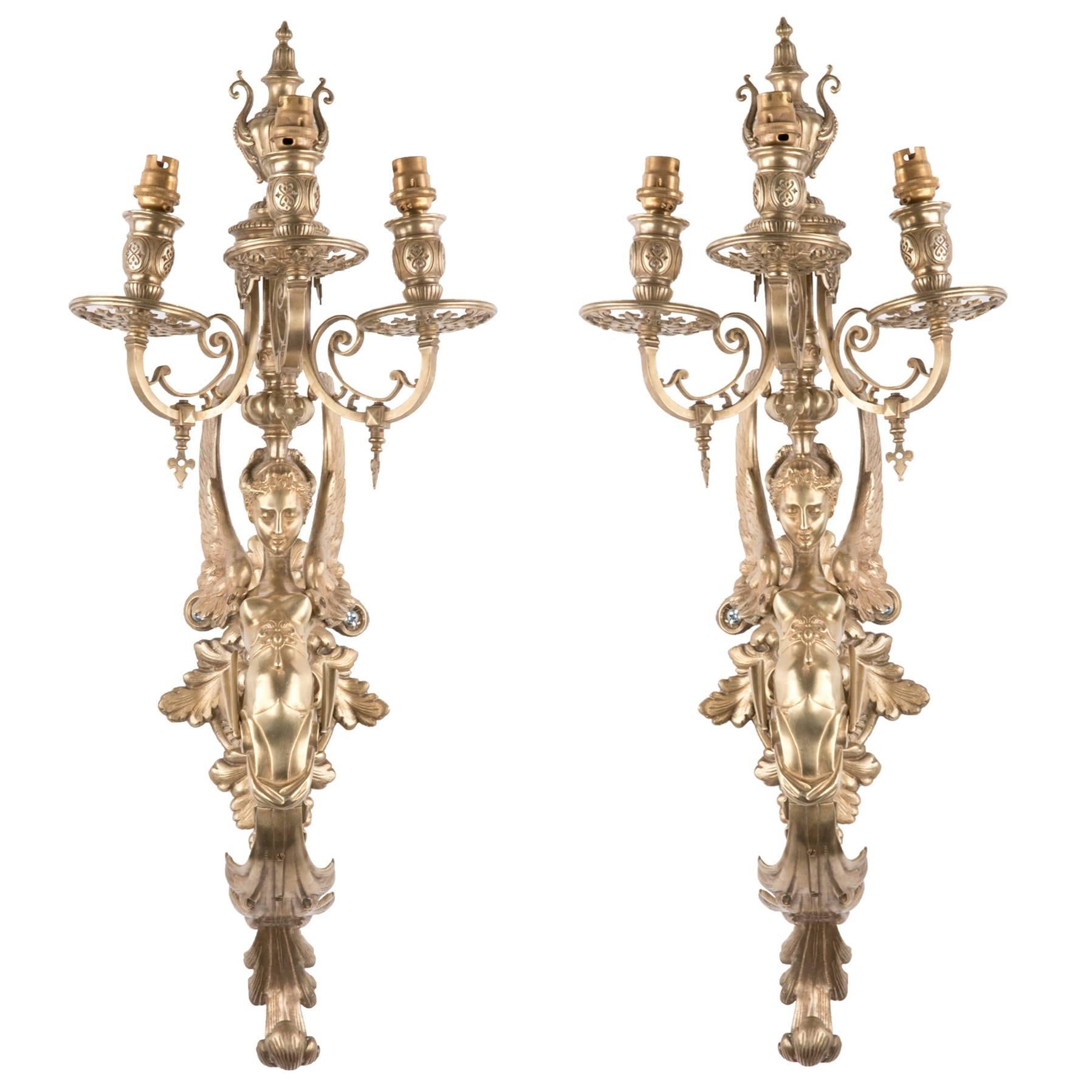 19th Century Ornate Winged Caryatid Wall Sconces