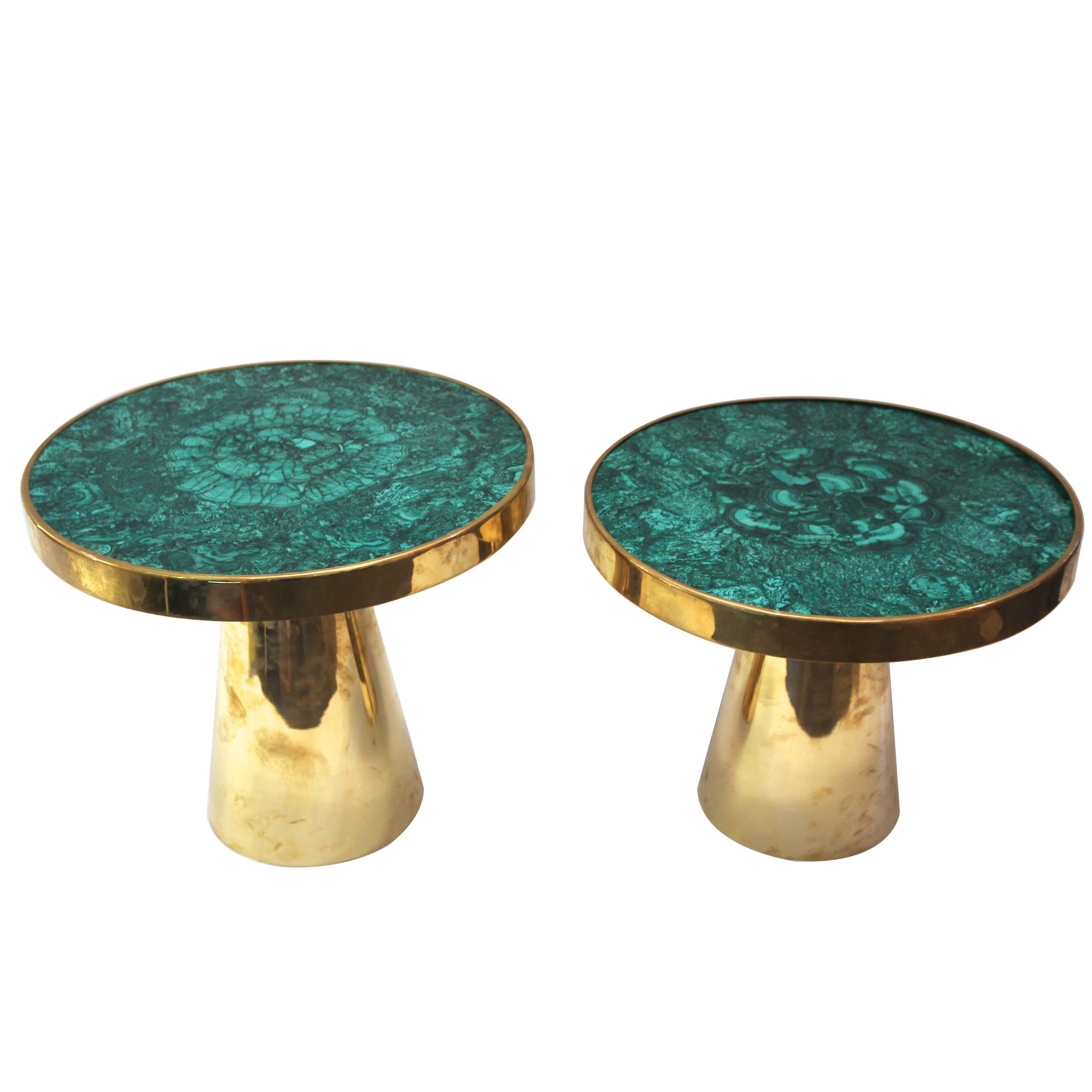 Pair of Tables, Gold Brass and Top in Semi-Precious Stone, circa 2010, Italy