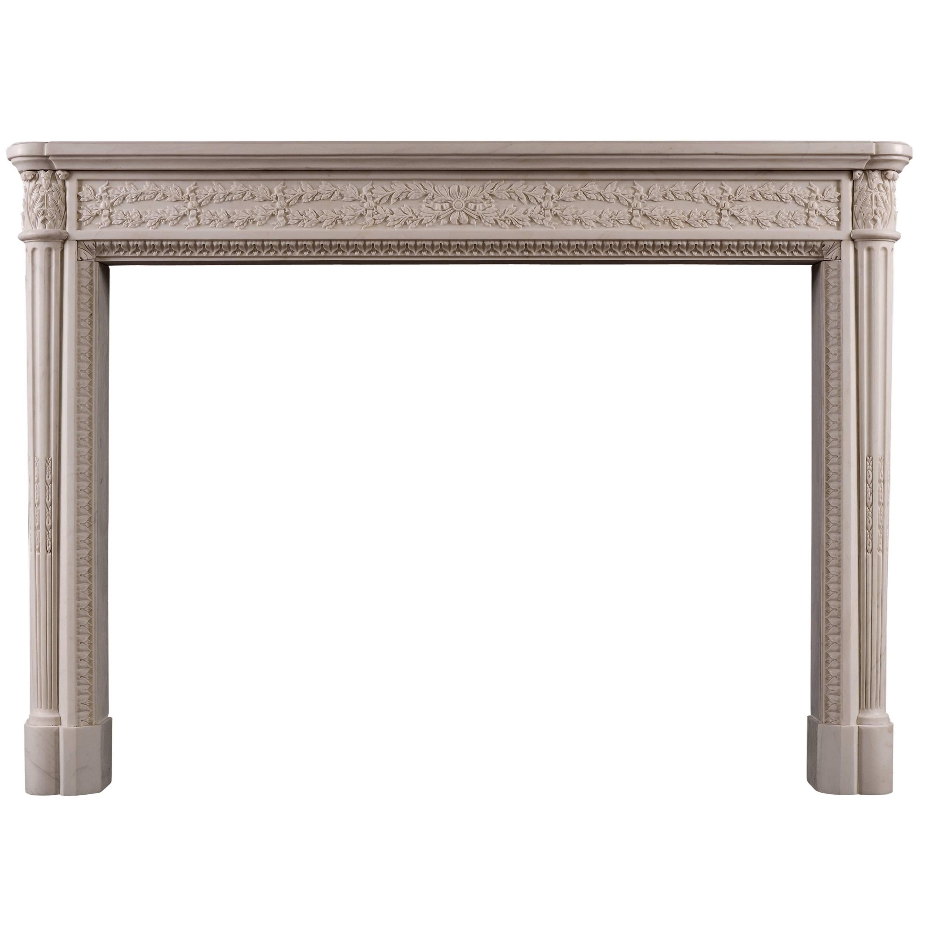 Fine French Louis XVI White Marble Fireplace