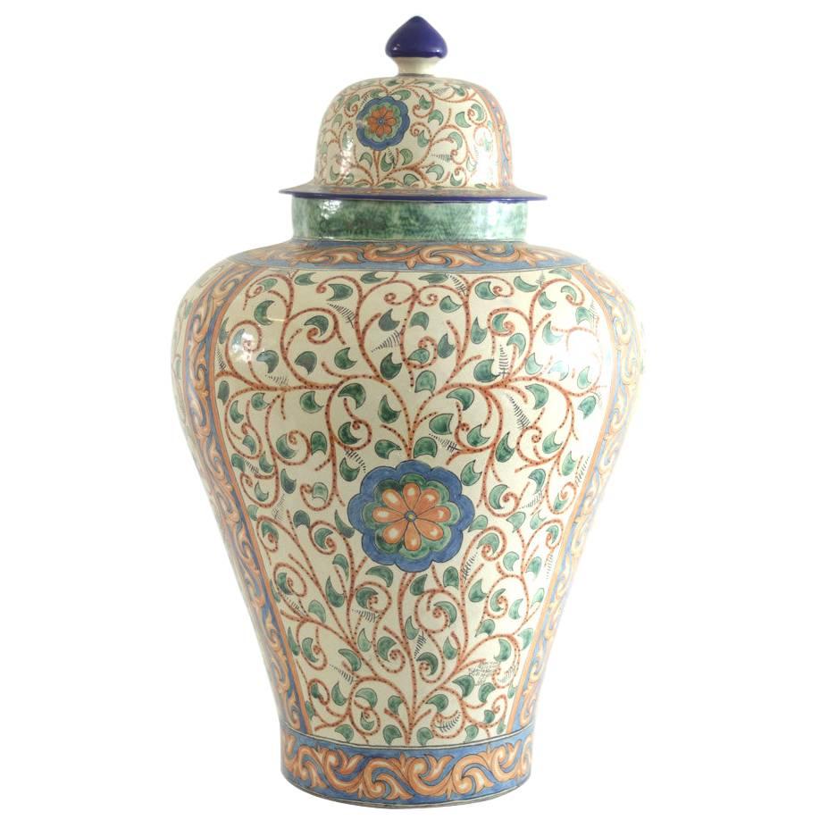 Colorful Talavera Vase with Baroque Spanish Design For Sale