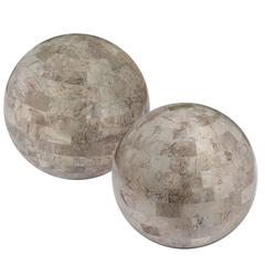 Vintage Pair of Orbs Clad in Tessellated Stone by Maitland-Smith