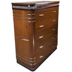 Antique Spectacular Deco Period Chest of Drawers with Glass Inlay and Chrome Details