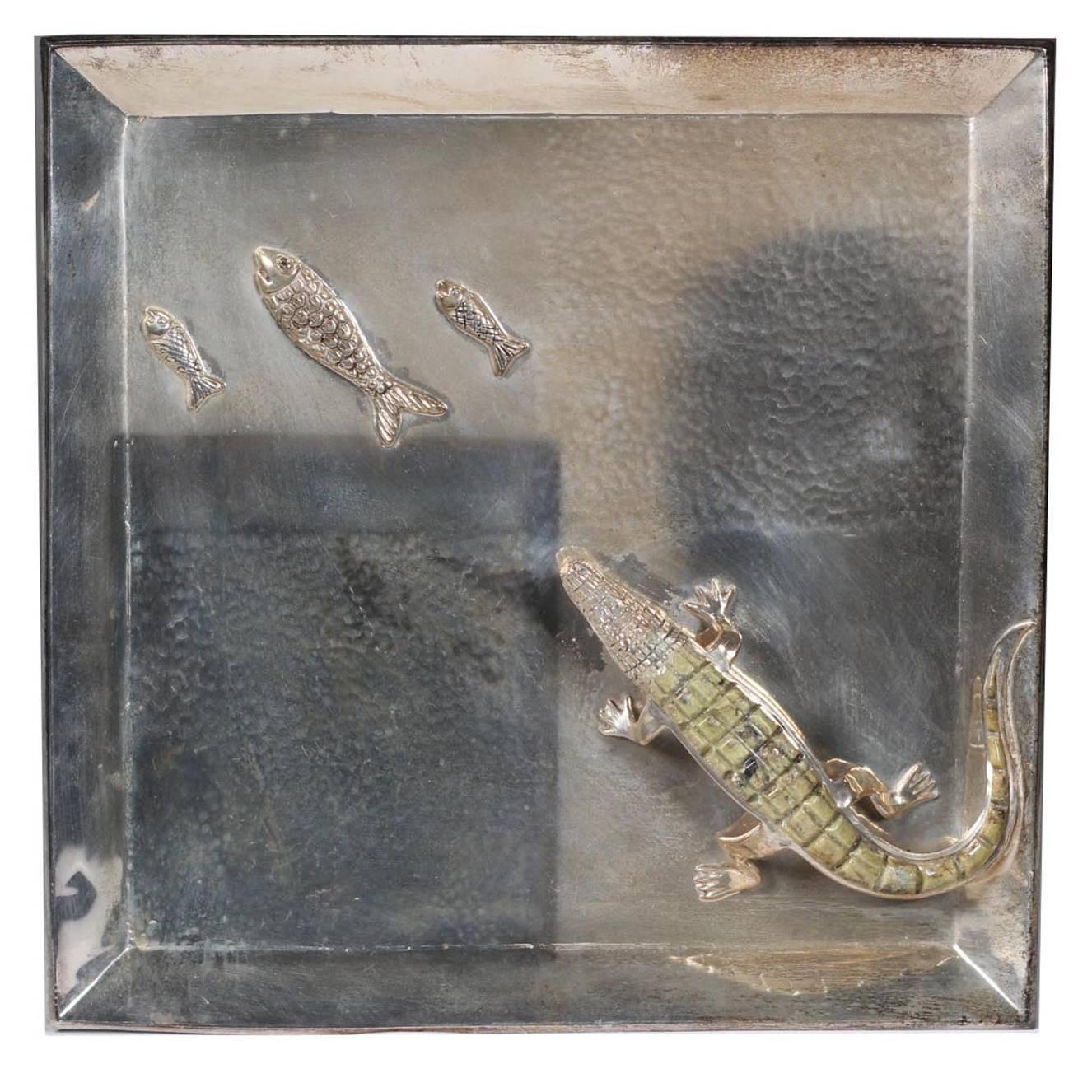 Silver Plated Alligator and Fish Tray by Mexican Artist Emilia Castillo