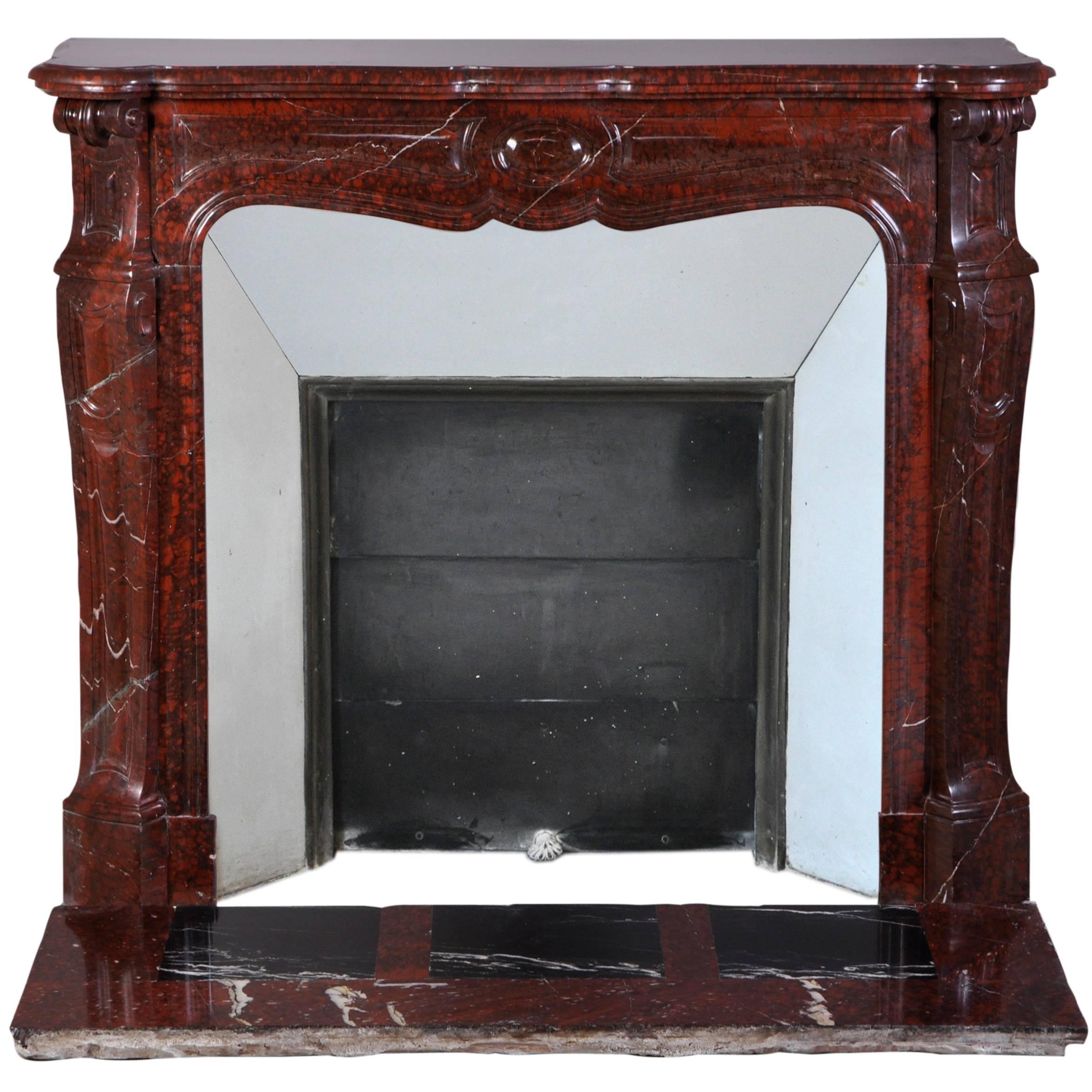 Pompadour Fireplace in Griotte Marble, 19th Century