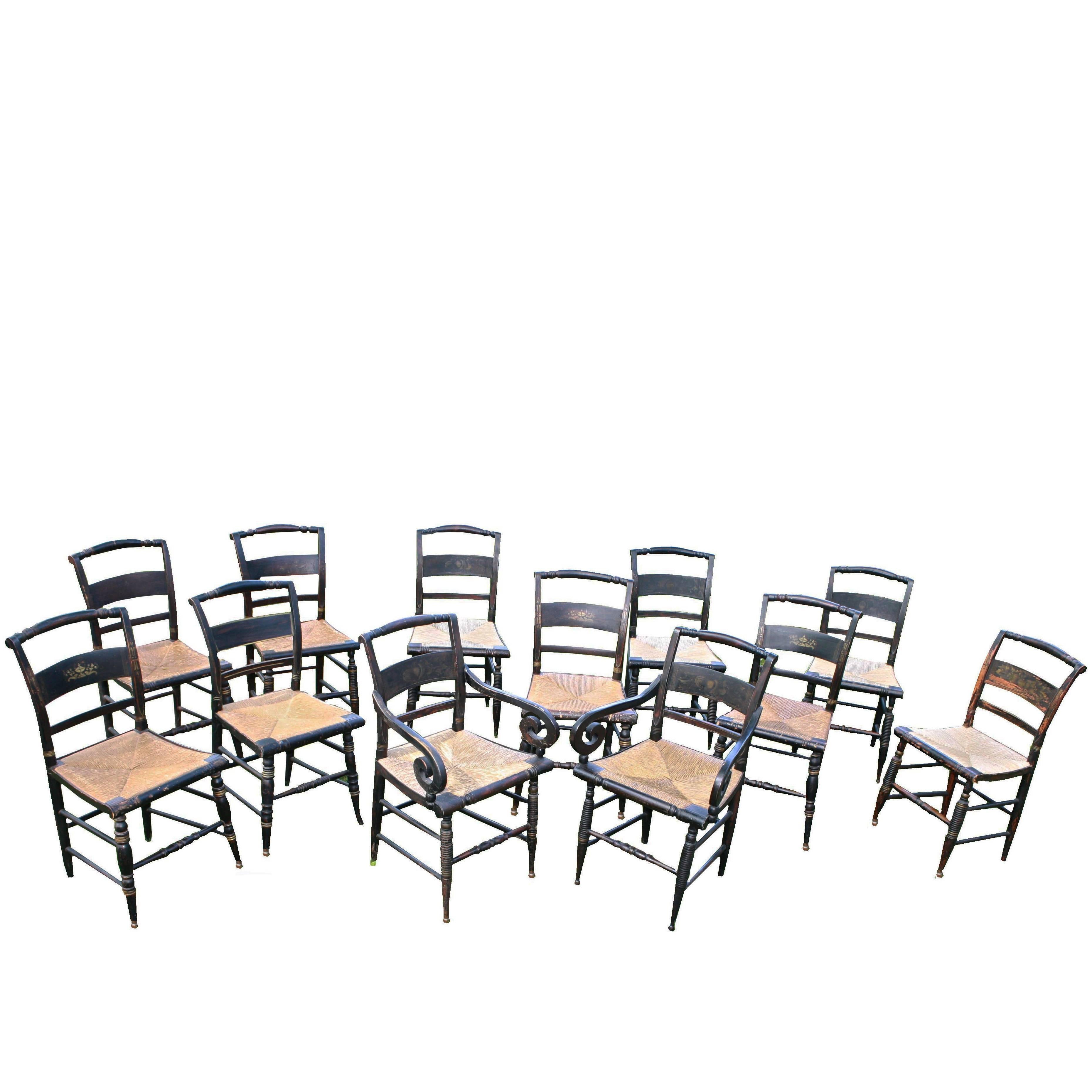 TWELVE Hitchcock Fancy Painted Dining Chairs at 1stDibs