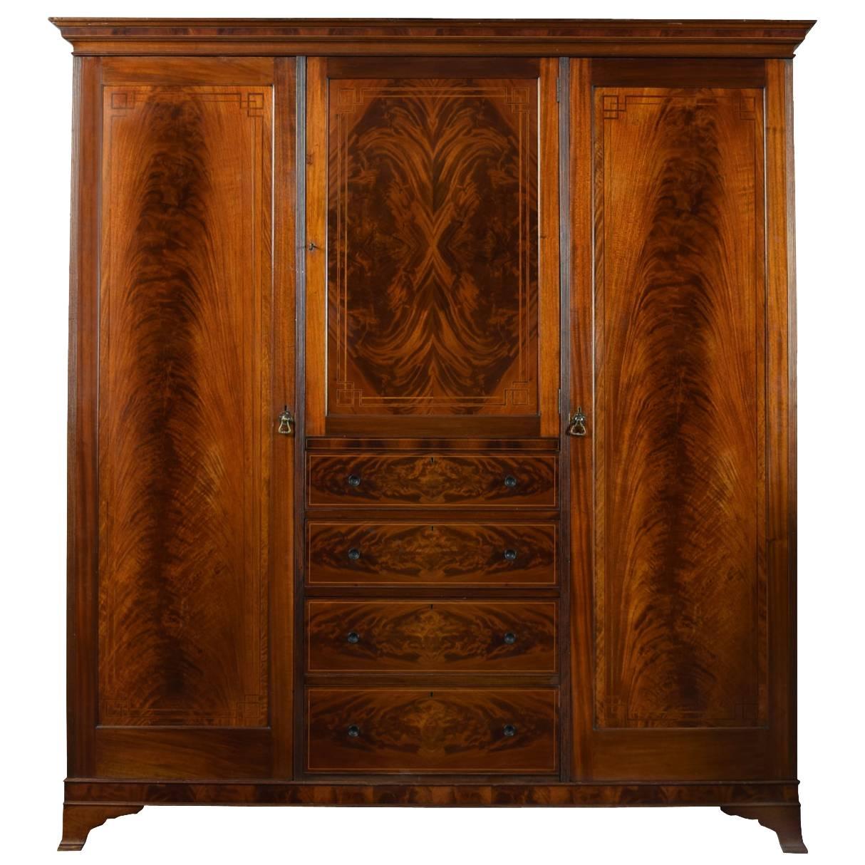 Late 19th Century Flame Mahogany Compactum Wardrobe by Maple & Co