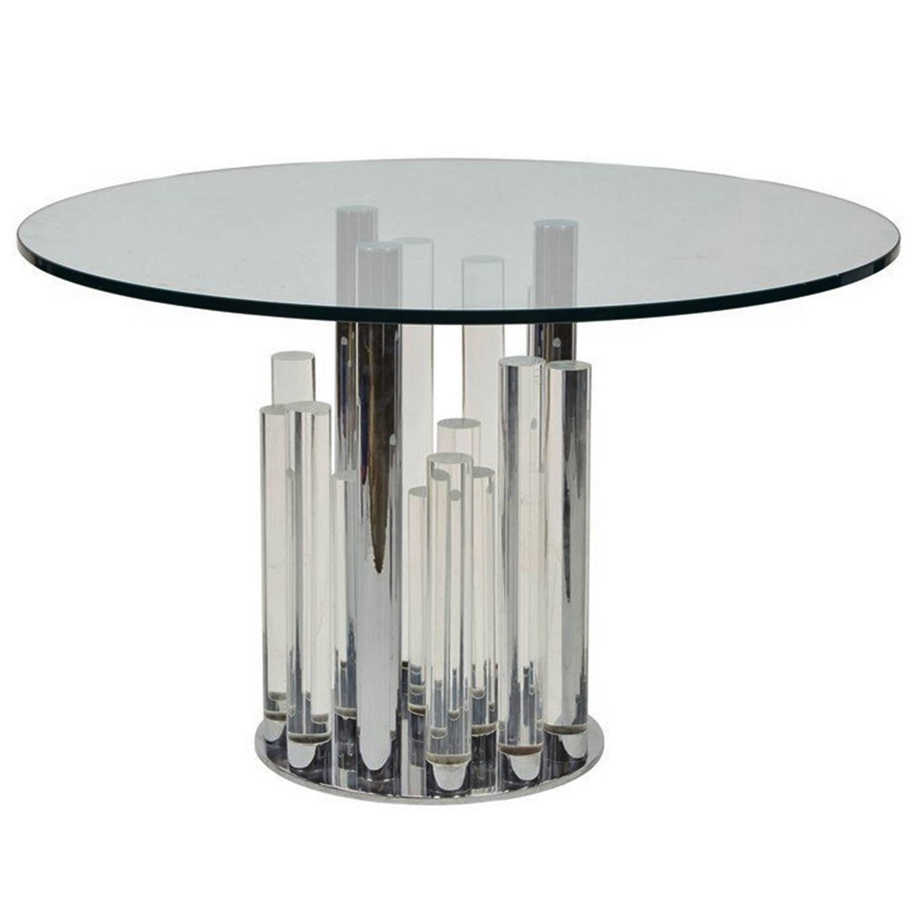 Skyscraper Dining/Center Table in Lucite and Chrome by Charles Hollis Jones