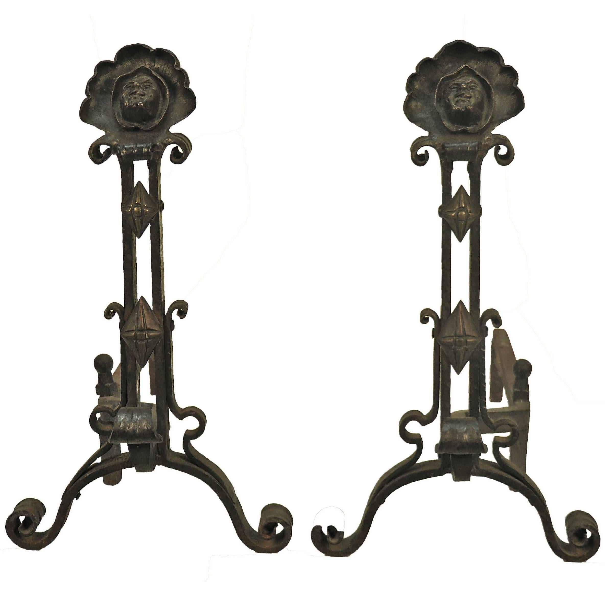 American Gothic Revival Andirons 