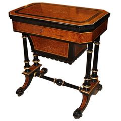 19th Century English Gilt and Ebonized Sewing Work and Games Table