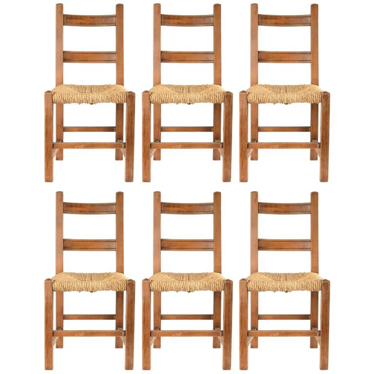 Rustic Belgian handcrafted ladder-back chair set, ca. 1890
