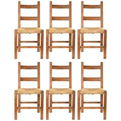 19th Century Rustic Belgian Handcrafted Ladder Back Chair Set