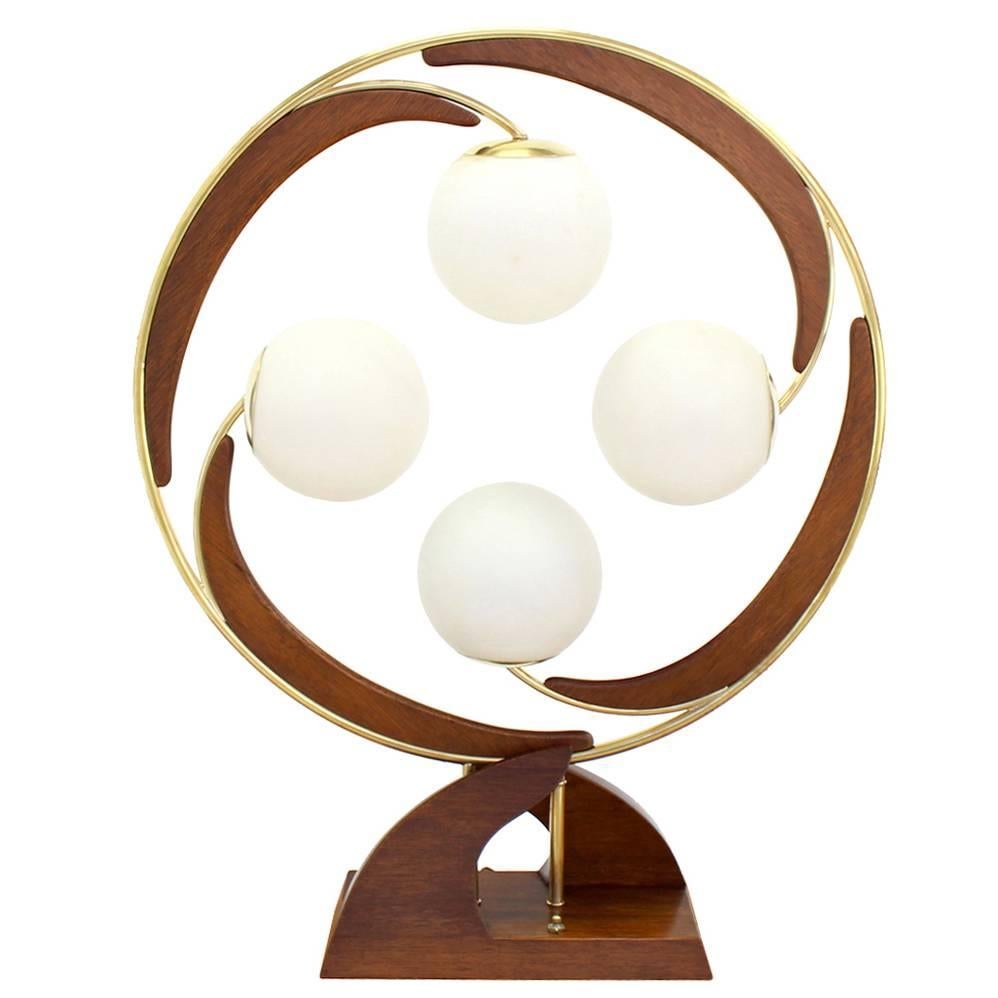 Very Unusual Circular Shape Table Lamp Four Frosrted Glass Shades Globes