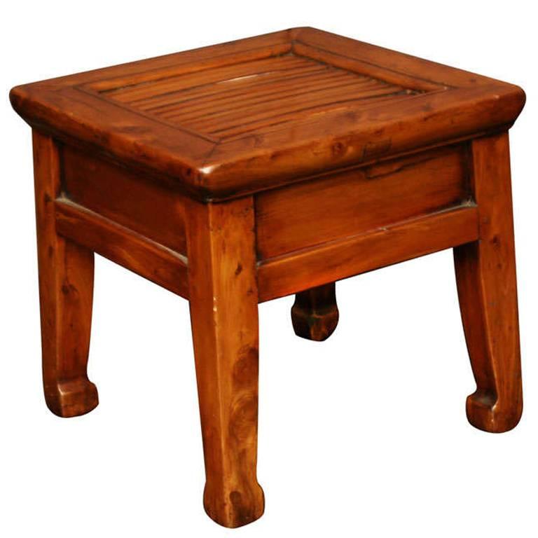 19th Century Q'ing Dynasty French Peachwood Stool with Slatted Bamboo Seat