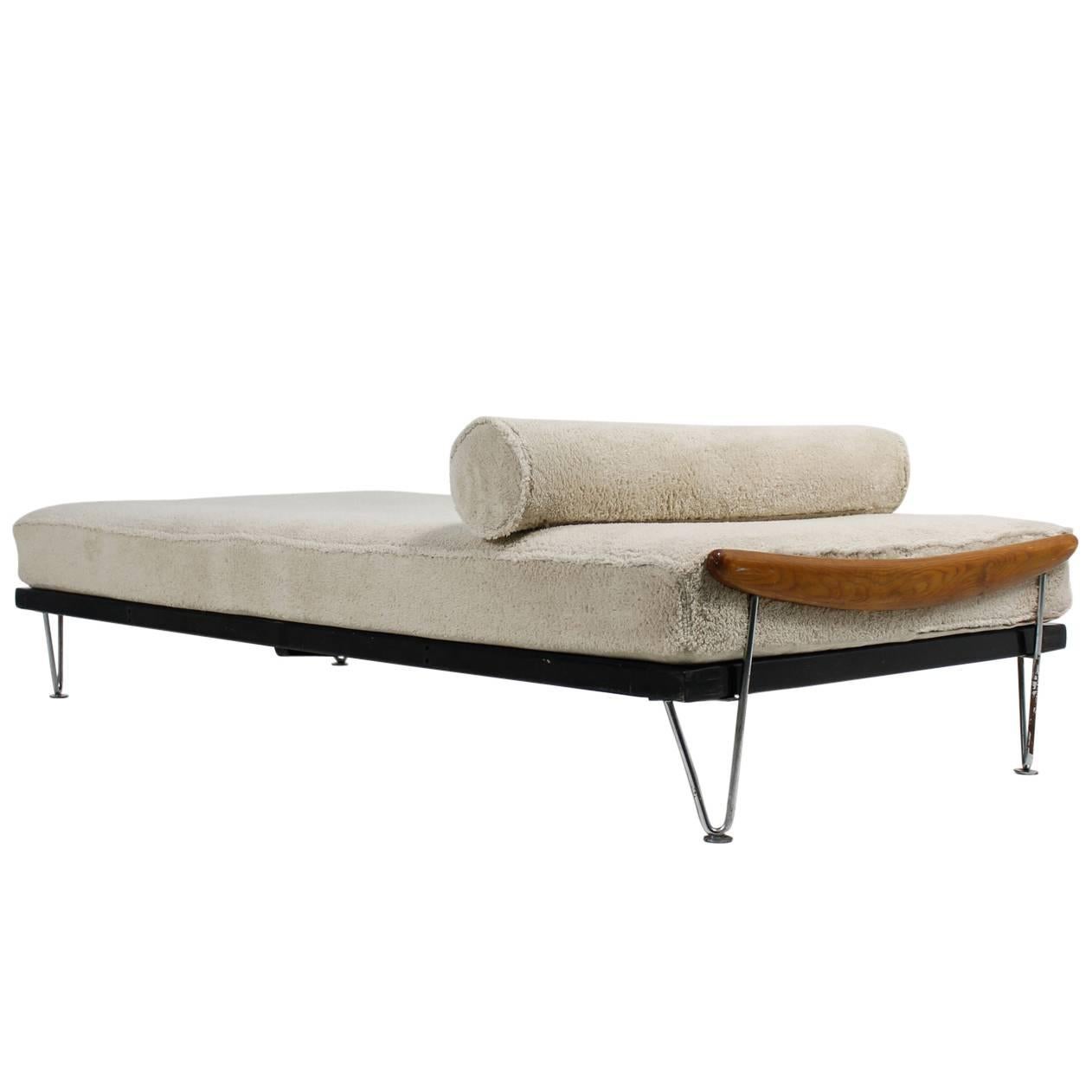 Amazing Mid-Century Daybed Sofa by Fred Ruf 1950s with Teddy Bear Fur Upholstery