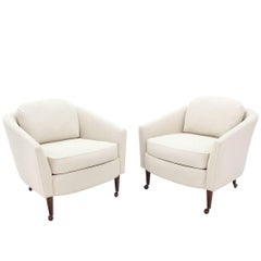 Pair of Mid-Century Modern Barrel Back Chairs New Upholstery