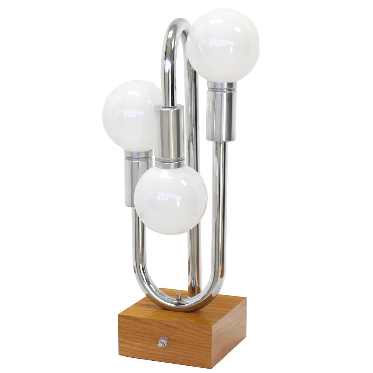 Chrome Bent Tube Design Mid-Century Modern Table Lamp For Sale