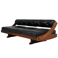 Gianni Songia 1960s Daybed Sofa for Sormani Italy Black Leather and Rosewood