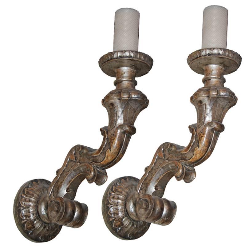 Pair of 18th Century Italian Silver Gilt Sconces For Sale