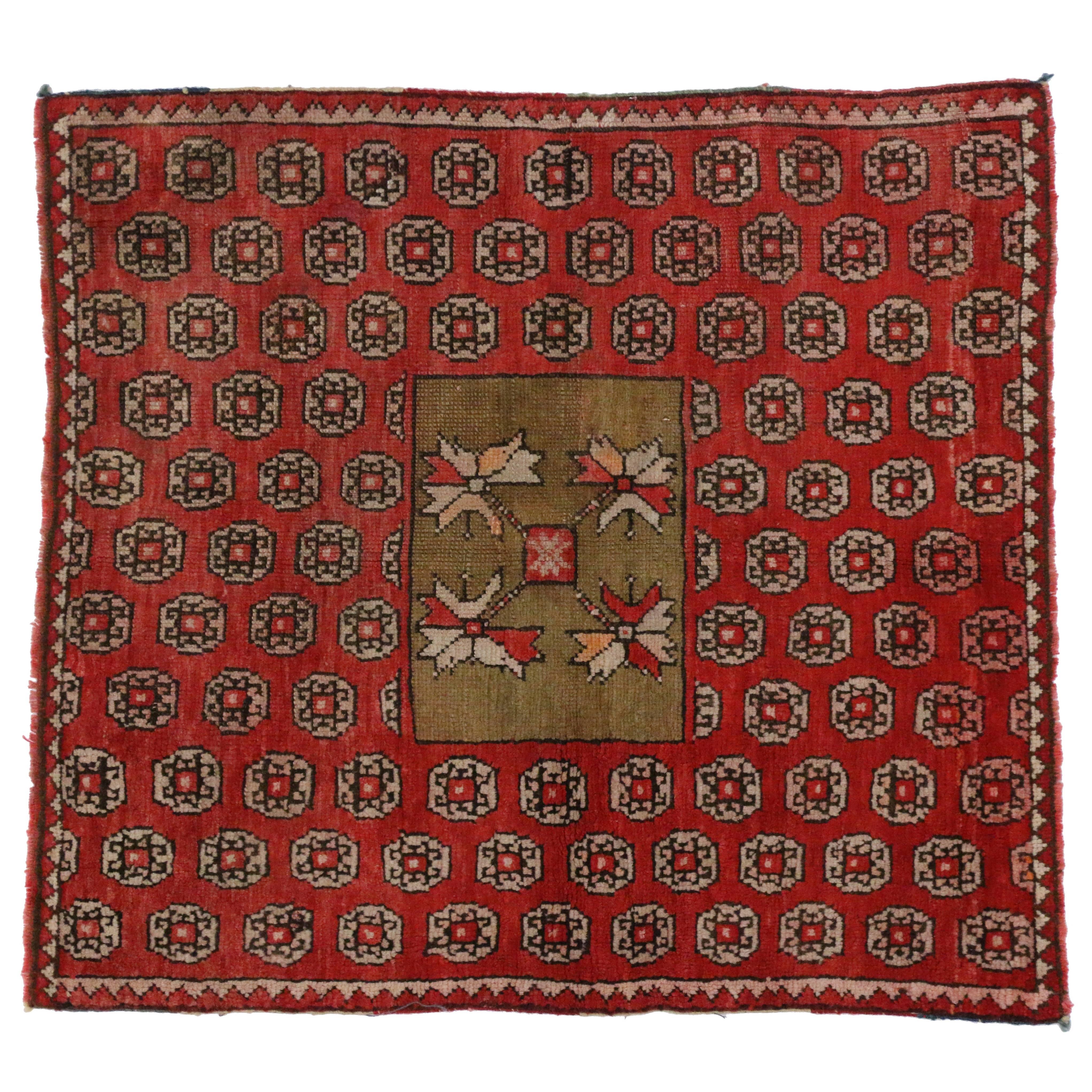 Antique Russian Karabagh Square Rug with Traditional Modern Style For Sale