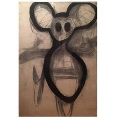 Joyce Pensato "Mary Ann's Bambi (Mickey)", 1989, Charcoal on Paper, Signed