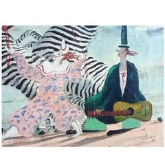 Jean Isy de Botton Clowns et Zebra en Liberté, circa 1946, Oil on Canvas Signed