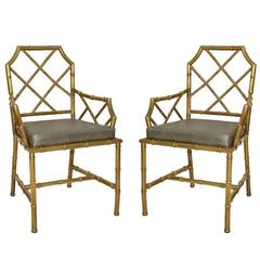 Pair of Italian Brass Bamboo Armchairs