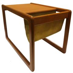 1960s Danish Modern Teak and Suede Magazine Holder End Cocktail Table