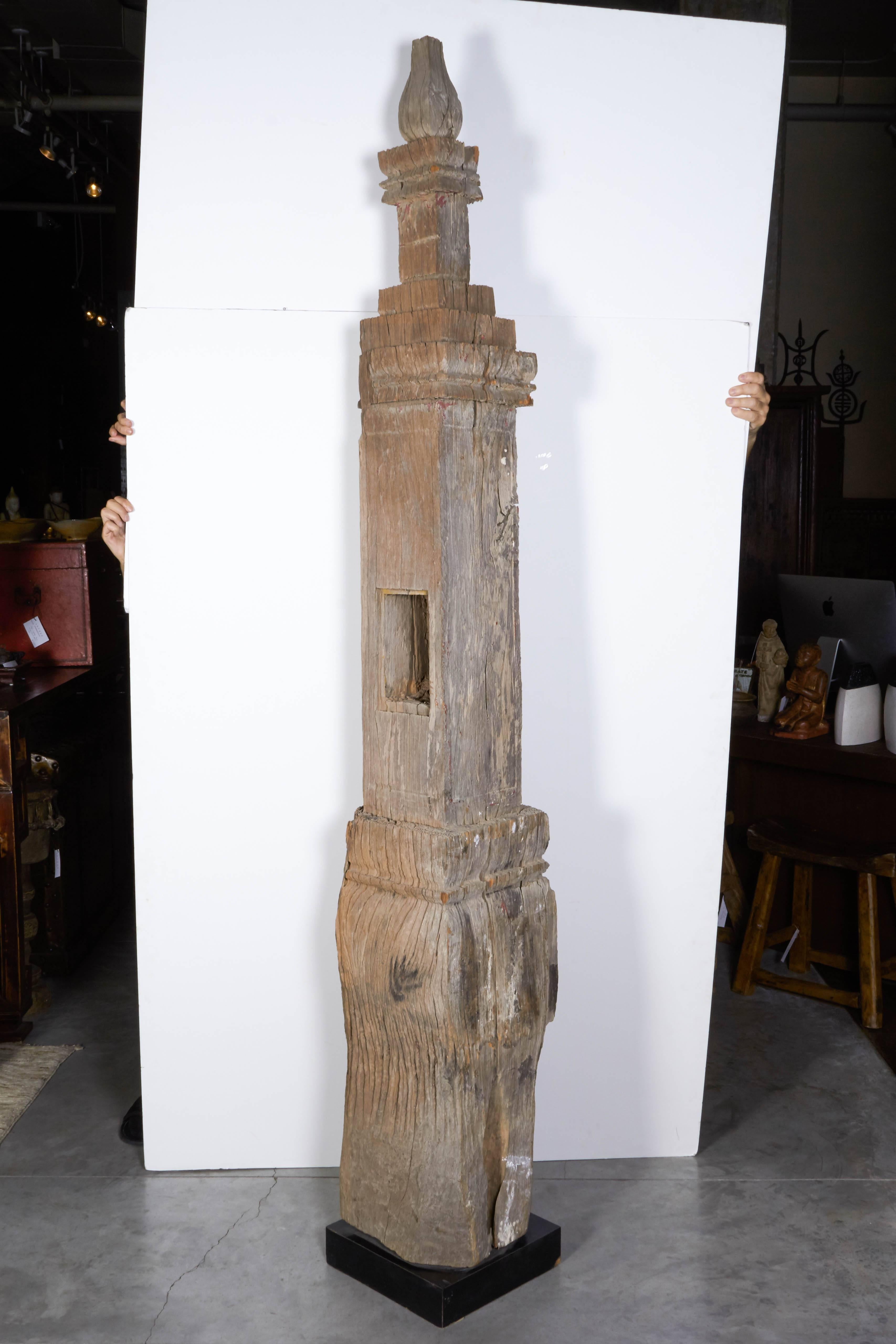 Wood Very Tall Laotian Temple Pillar With Great Patina For Sale